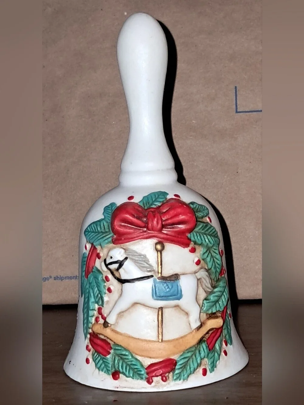 Festive Carousel Horse Decorative Bell - White, Red, Green - Picture 1 of 6